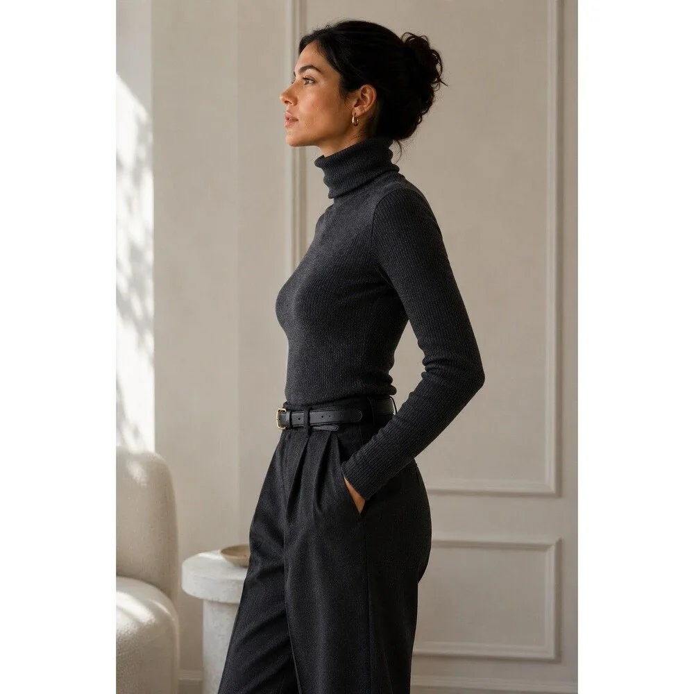 Philosophy Republic 100% Wool Ribbed Turtleneck Sweater Charcoal Gray L